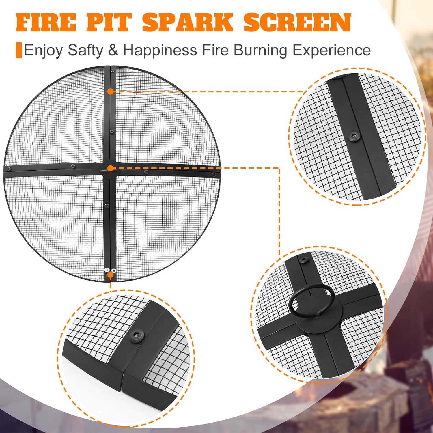 Suzile 22 Inch Heavy Duty Fire Pit Spark Screen Round Mesh Fire Pit Cover Fire Pit Lid Fire Pit Mesh Screen with Handle and Lifter Tool for Outdoor Firepit Stove Fireplace (Black) - missing screw